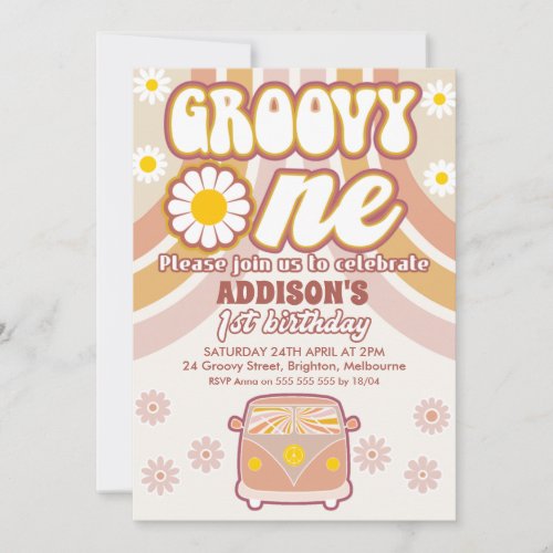 Retro Daisies Combi Groovy One 1st Birthday Invitation