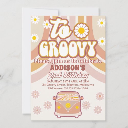 Retro Daisies Combi Two Groovy 2nd Birthday Invitation