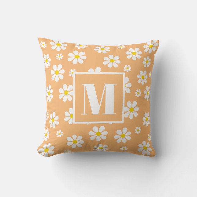 Retro Daisies  Custom Monogram  Throw Pillow (Front)