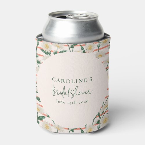 Retro Daisies Floral Green Bridal Shower Custom Can Cooler