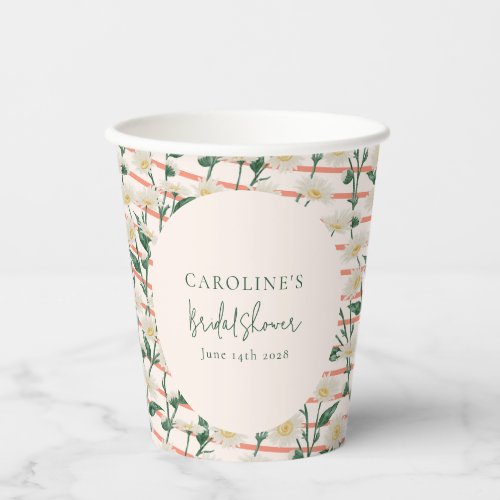 Retro Daisies Floral Green Bridal Shower Custom Paper Cups