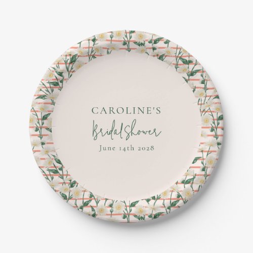 Retro Daisies Floral Green Bridal Shower Custom Paper Plates