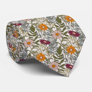 Retro Daisies Flowers Pattern  Neck Tie