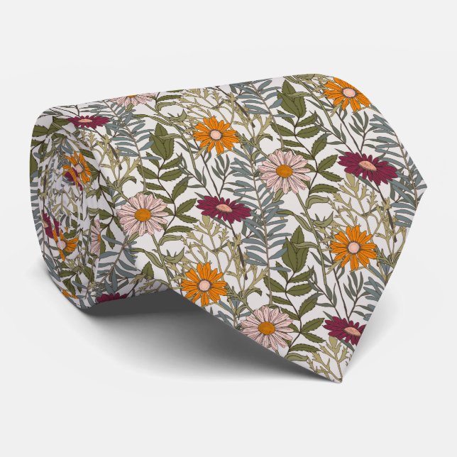 Retro Daisies Flowers Pattern  Neck Tie (Rolled)