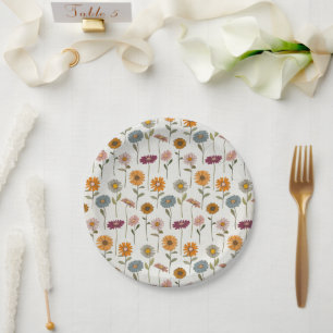 Retro Daisies Flowers Pattern  Paper Plates