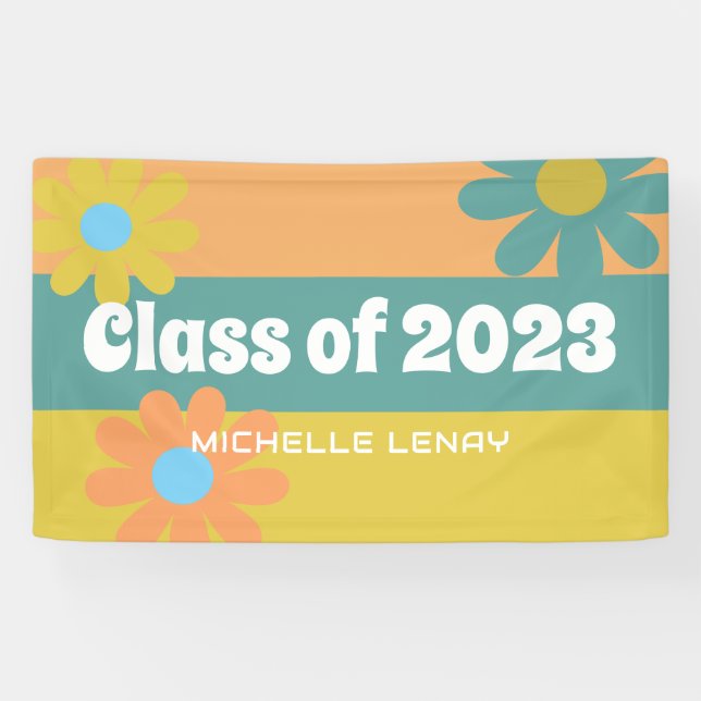 Retro Daisies Graduation 2023 Girls Personalized Banner (Horizontal)