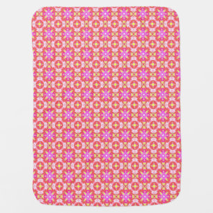 Retro Daisies in Pink Red Yellow Baby Blanket
