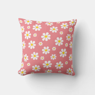 Retro Daisies On Pink Throw Pillow