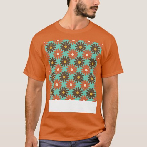 Retro Daisies Pattern in Green T_Shirt