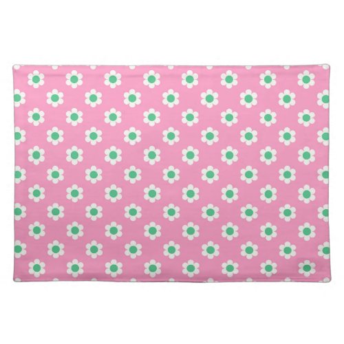 Retro Daisies Pink and Green Cloth Placemat