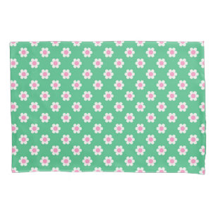 Retro Daisies Pink and Green Reversible Pillow Case