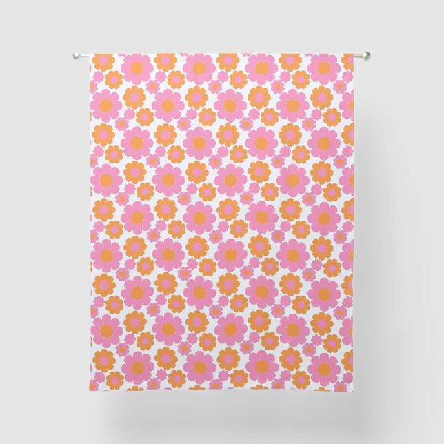 Retro Daisies Pink and Orange Sheer Curtains (Front)