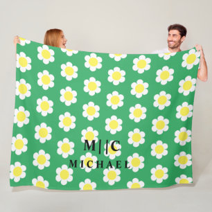 Retro daisies simple modern monogram fleece blanket