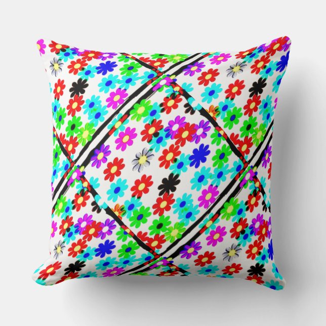 Retro Daisies Throw Pillow (Front)