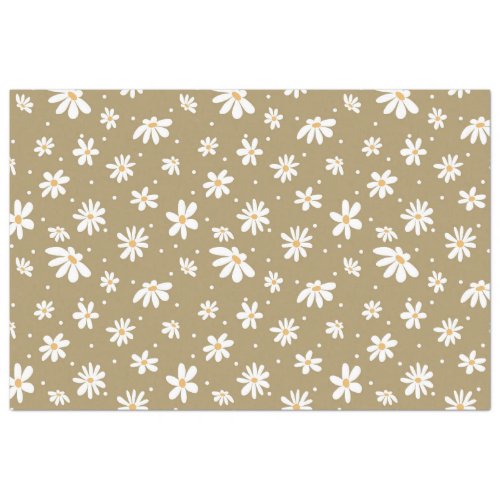 Retro Daisy 70s Green Floral Vintage Decoupage Tissue Paper