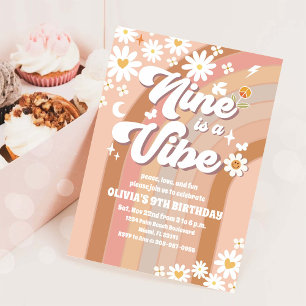 Retro Daisy 9th Birthday Invitation