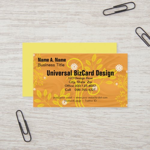 Retro Daisy and Yellow Filigree Over Orange Business Card
