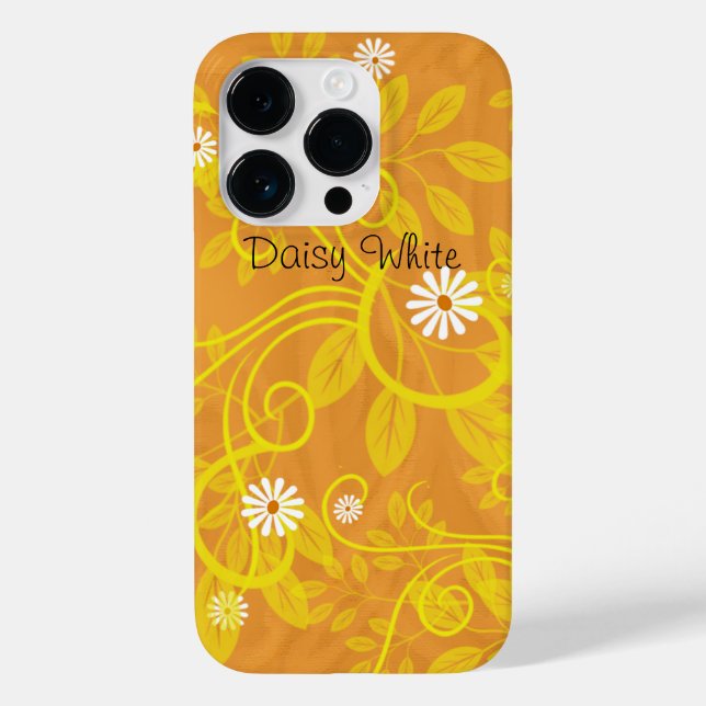 Retro Daisy and Yellow Filigree Over Orange Case-Mate iPhone Case (Back)