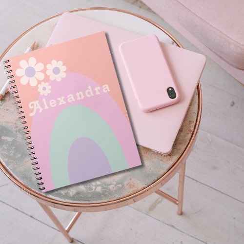 Retro Daisy Arch Pastel Name Notebook