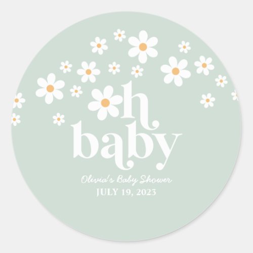 Retro Daisy Baby Shower Classic Round Sticker