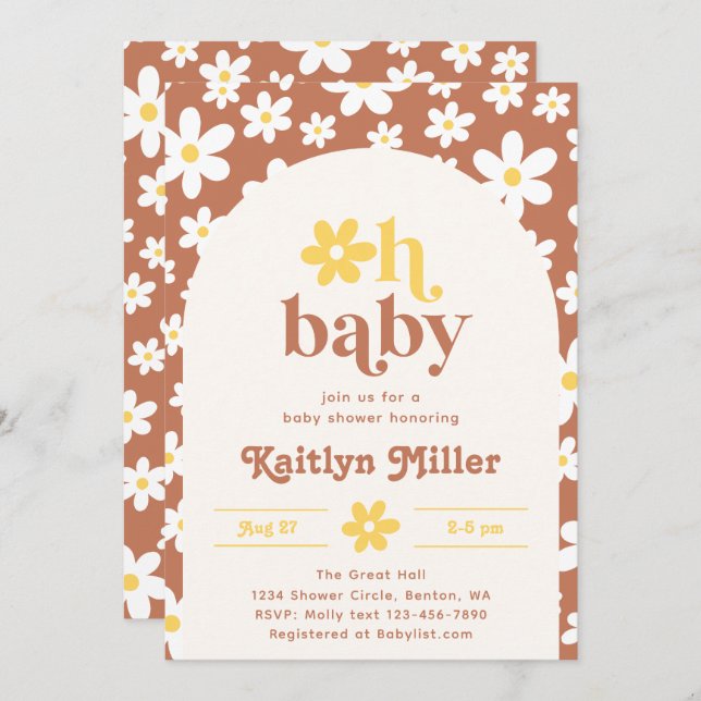 Retro Daisy Baby Shower Invitation | Retro Baby (Front/Back)