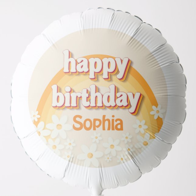 Retro Daisy Birthday Balloon | Groovy Yellow Flowe (Front)