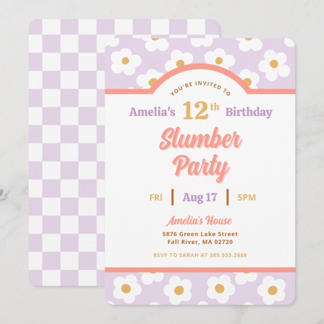 Retro Daisy Birthday Slumber Party Invitation (Front/Back)