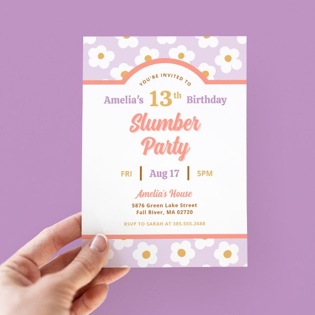 Retro Daisy Birthday Slumber Party Invitation (Creator Uploaded)