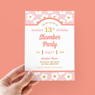 Retro Daisy Birthday Slumber Party Invitation