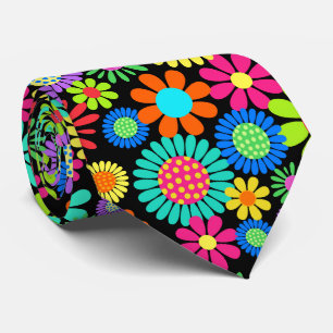 Retro Daisy Blossom Flower Power Pattern Neck Tie