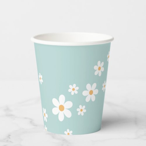 Retro Daisy blue Baby Shower Paper Cups