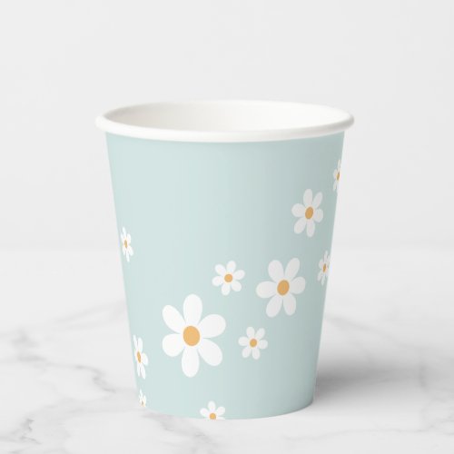 Retro Daisy blue Baby Shower Paper Cups
