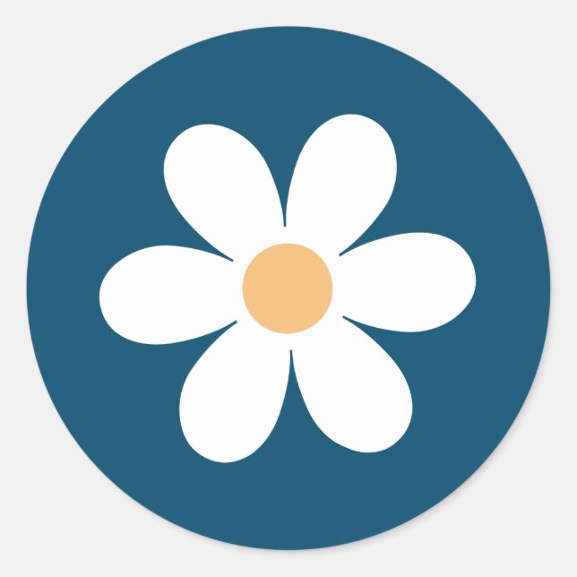 Retro Daisy blue Classic Round Sticker (Front)