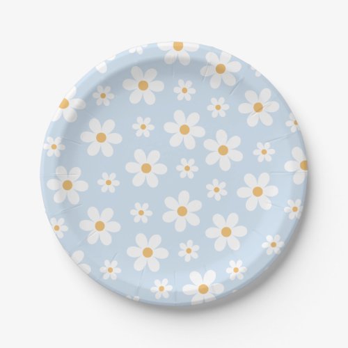 Retro Daisy blue Paper Plates