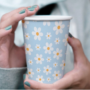 Retro Daisy blue Paper Plates Cups