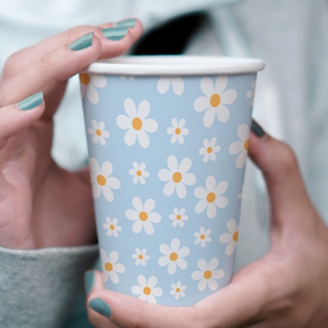 Retro Daisy blue Paper Plates Cups (Creator Uploaded)
