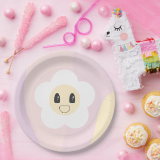 Retro Daisy Blush Pink Baby Girl birthday Paper Plates