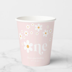 Retro daisy boho 1st birthday paper cups