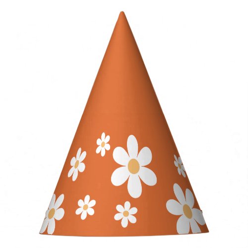 retro daisy boho burnt orange Party Hat