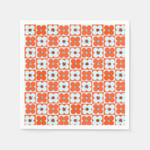 Retro Daisy Boho Checkered Orange Paper Napkin