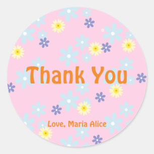 Retro daisy boho floral birthday thank you classic round sticker