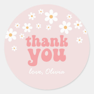 Retro daisy boho floral birthday thank you favor classic round sticker