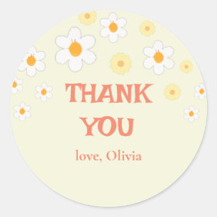 Retro daisy boho floral birthday thank you favor classic round sticker