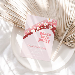 Retro daisy boho floral peace love party birthday invitation