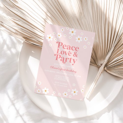 Retro daisy boho floral peace love party birthday invitation