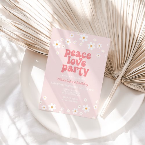 Retro daisy boho floral peace love party birthday  invitation