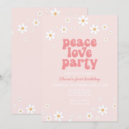 Retro daisy boho floral peace love party birthday  invitation