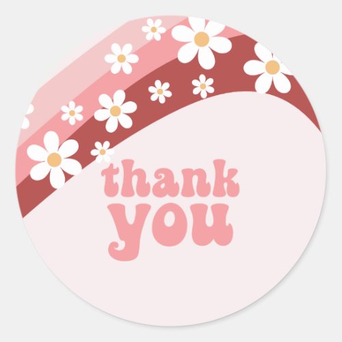 Retro daisy boho floral rainbow thank you classic round sticker