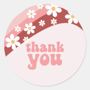 Retro daisy boho floral rainbow thank you classic round sticker