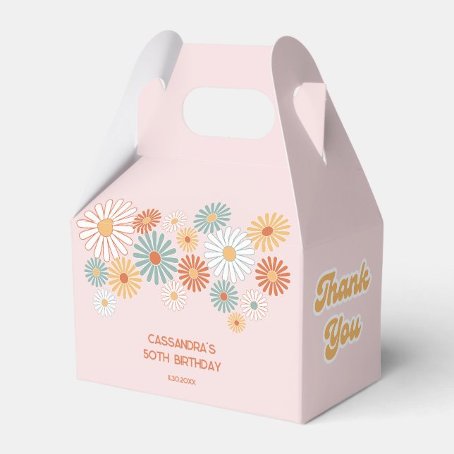 Retro Daisy Boho Groovy Floral Birthday Favor Boxes (Front Side)